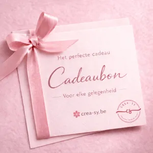 Digitale cadeaubon van Crea-Sy in zachte roze tinten met lint, perfect cadeau voor elke gelegenheid