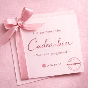 Digitale cadeaubon van Crea-Sy in zachte roze tinten met lint, perfect cadeau voor elke gelegenheid