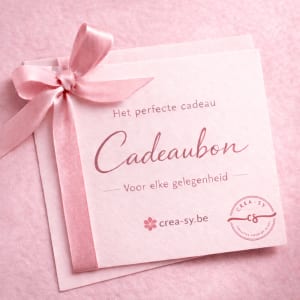 Digitale cadeaubon van Crea-Sy in zachte roze tinten met lint, perfect cadeau voor elke gelegenheid